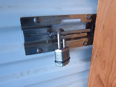 Storage unit door latch close-up